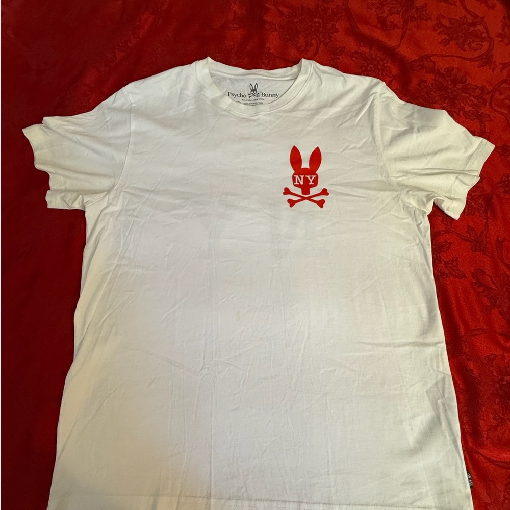 Psycho Bunny White Short Sleeve Tee with Red NY Bunny Logo